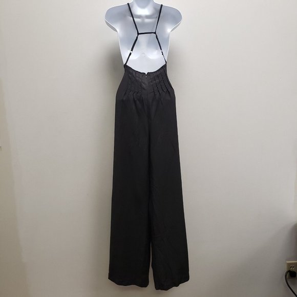 Anthropologie Womens Strappy Wide Leg Jumpsuit Size XL Black Sleeveless Zip - Picture 2 of 12